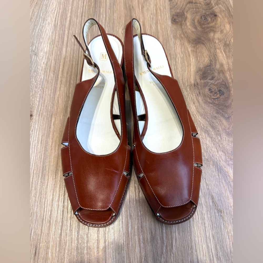 Bruno Magli Brown Leather Slingback Sandals Made in Italy Size 9B